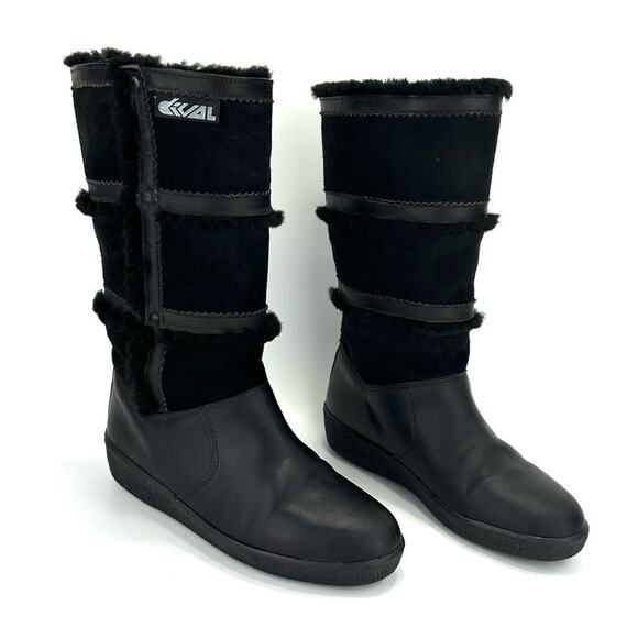 Dival Italy Elisa Black Winter Boot Sz 8 Leather Wool Lining Low Wedge Mid-Calf - Picture 2 of 15